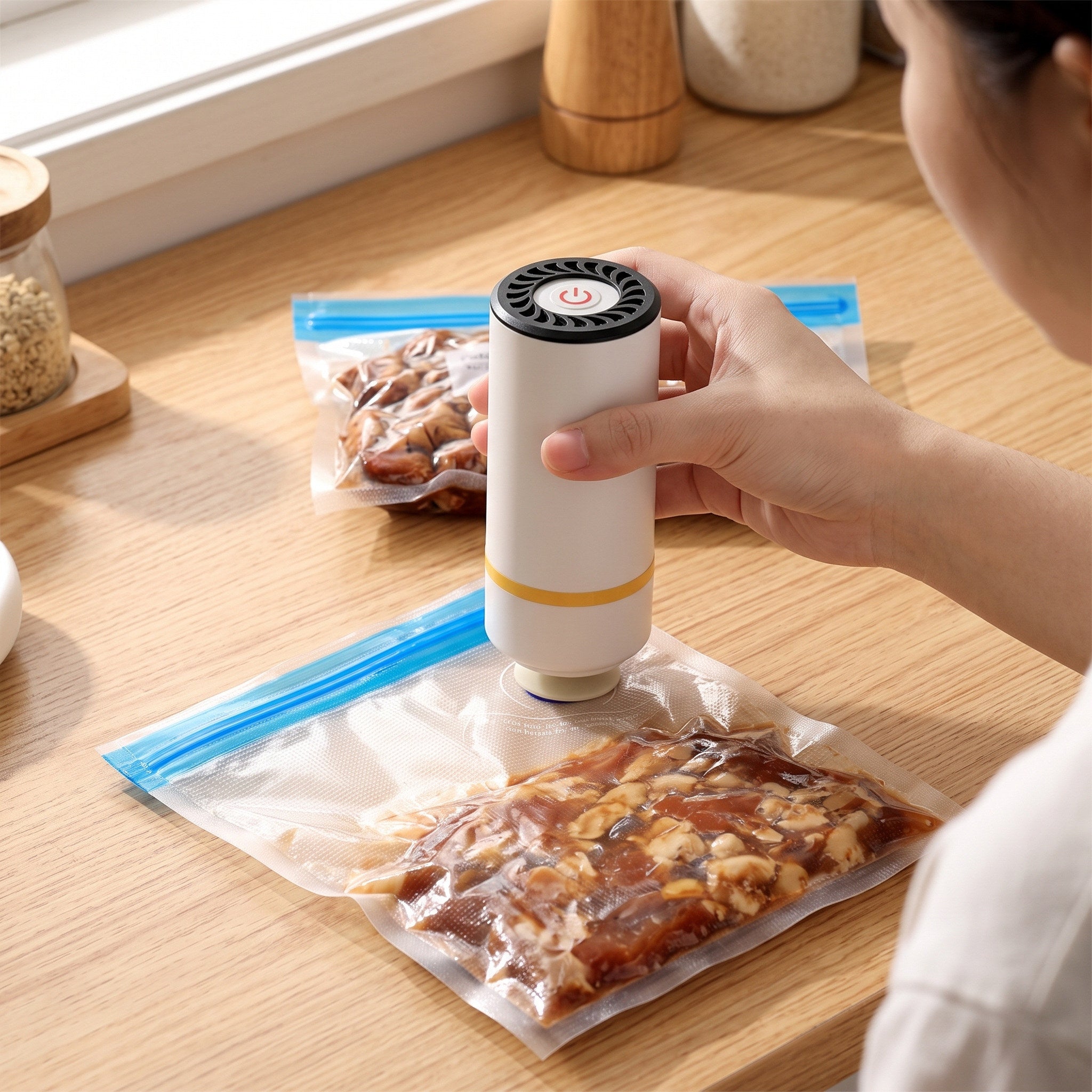 White Keepwell pump aligned over a compatible food bag valve