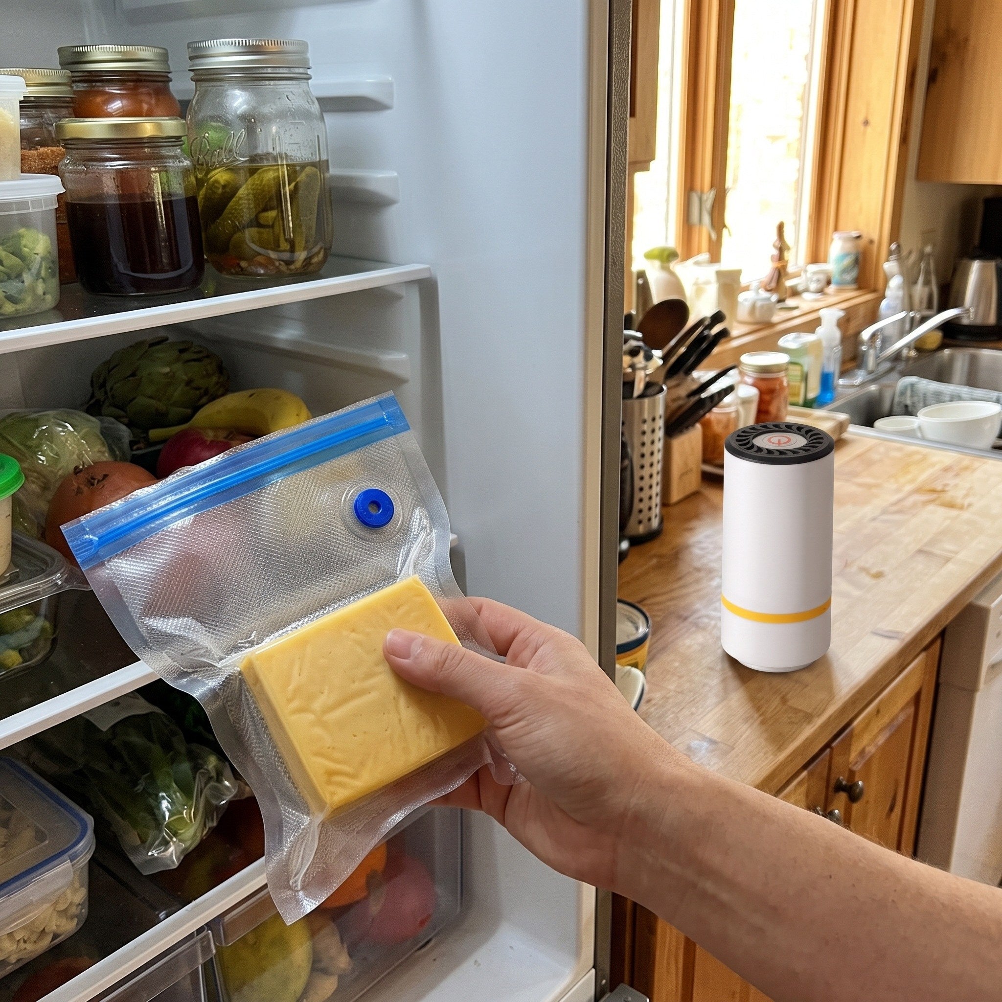 Keepwell beside food bags in a fridge drawer